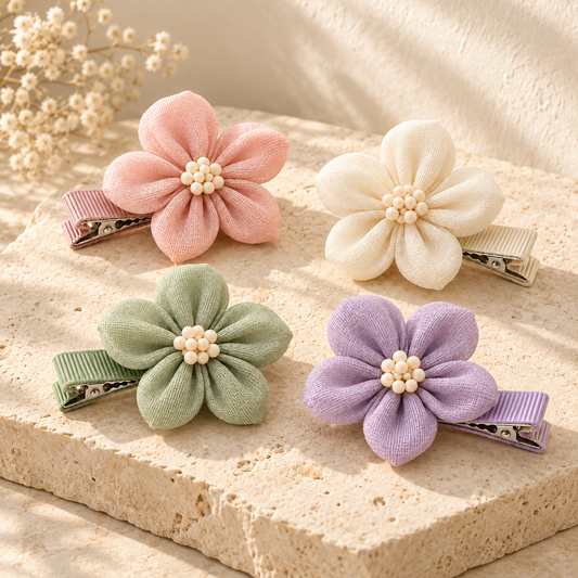 Activemere 4-Piece Floral Pet Hair Clip Set in Pink, Cream, Sage Green & Lavender