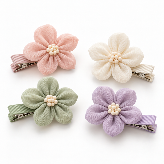 Activemere 4-Piece Floral Pet Hair Clip Set in Pink, Cream, Sage Green & Lavender