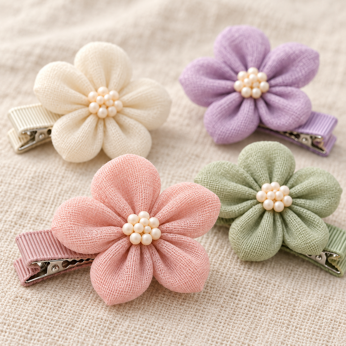Activemere 4-Piece Floral Pet Hair Clip Set in Pink, Cream, Sage Green & Lavender